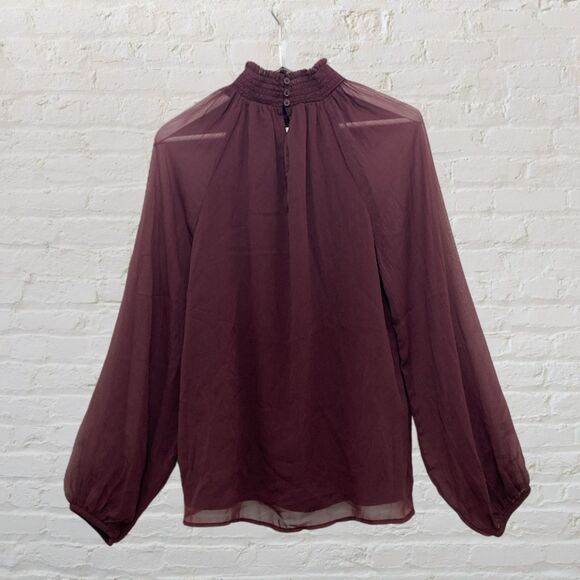 Joie Limited Edition Burgundy Mesh Blouse Size M - Picture 3 of 16